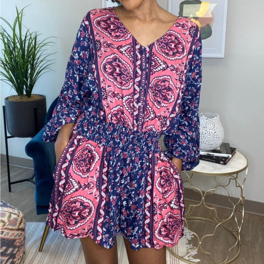 Bohemian long sleeve romper